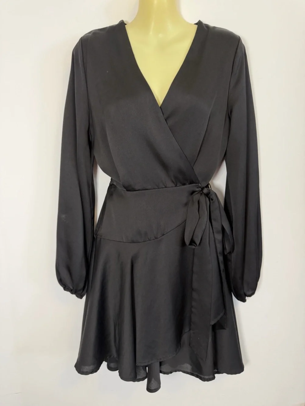 she sky black dress She + Sky Black Wrap-Front Long-Sleeve Dress